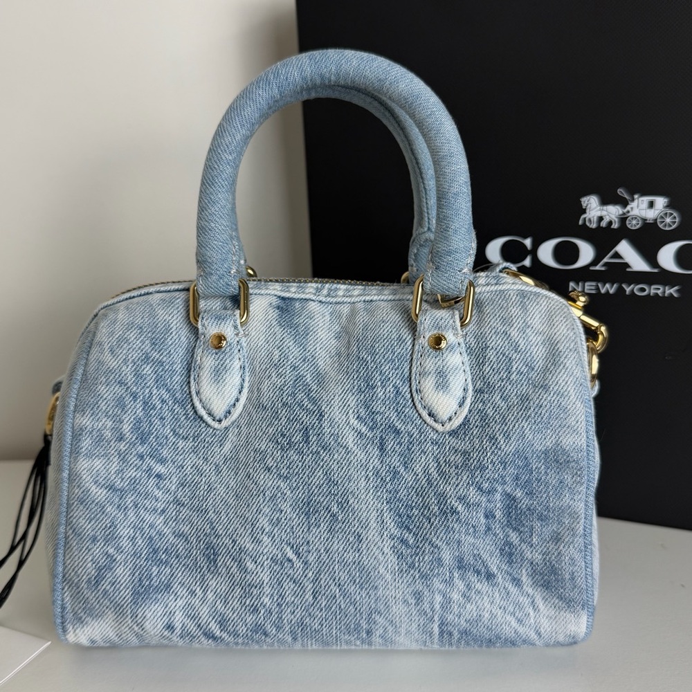 NWT Coach Mini Rowan Crossbody Bag In Loved Denim With Charms - Picture 5 of 10